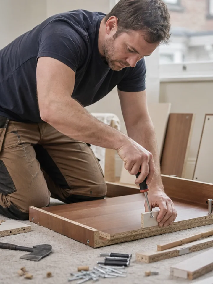Illustrative furniture assembly project placement